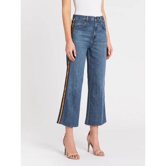 J Brand Joan Crop Jeans Wide Leg Ankle Length Blue Denim Gold Stripe USA Size 27 - Picture 2 of 12